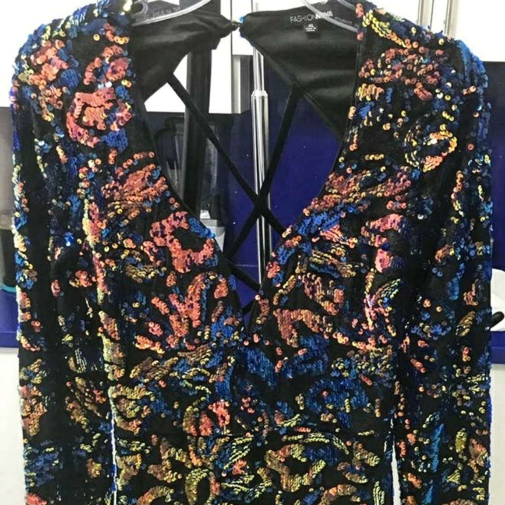 Fashion Nova Colorful Sequence Dress XL